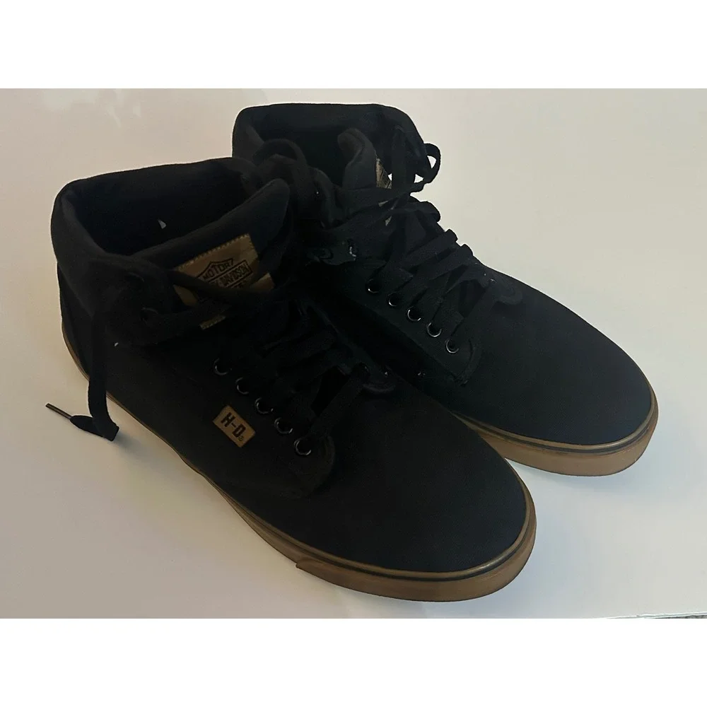 Harley Davidson Mens Black Canvas‎ High Top Lace Up Casual Sneakers Shoes